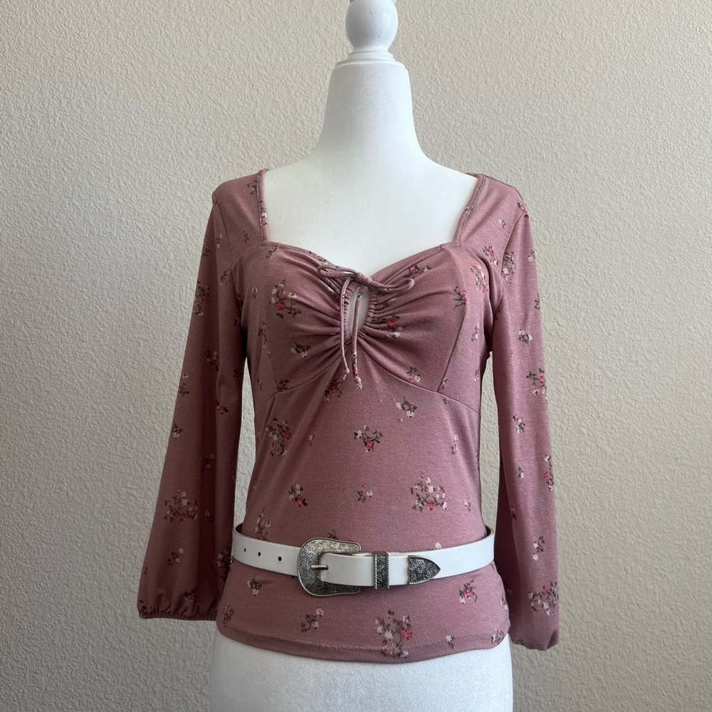 Pink Floral Ruched Long-Sleeve Top 🎀